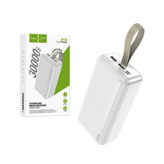 Banco de Potencia Hoco J91b con Pantalla de luz y Entrada Dual (Micro+Tipo-C) 30000mAh Blanco